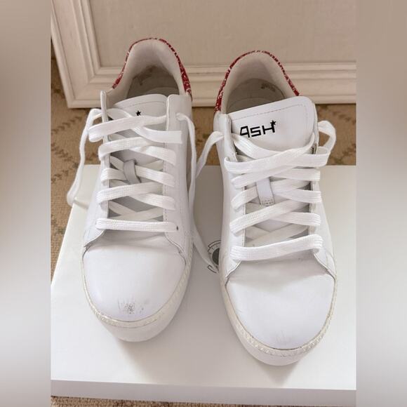 ASH White leather lace up platform sneakers with red banana detail - 40 - Picture 3 of 10